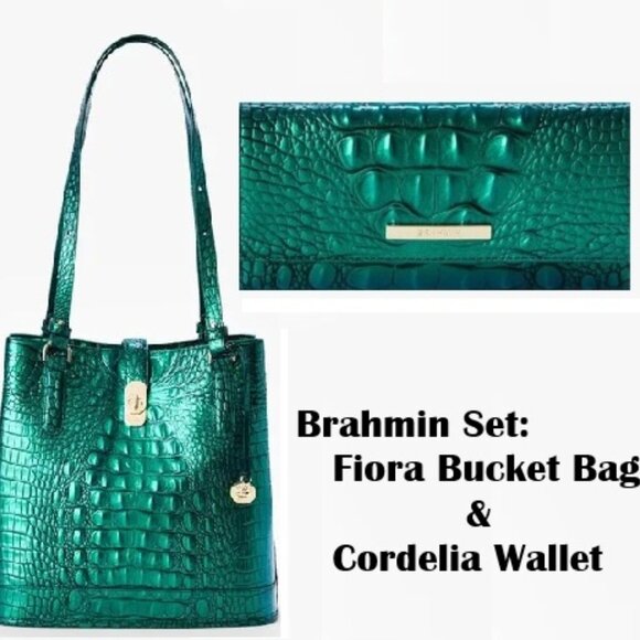 SET: ✅ Brahmin Mystic Green Set: Fiora Bag & Cordelia Wallet✨ NWT, COA & DUSTBAG - Picture 1 of 17